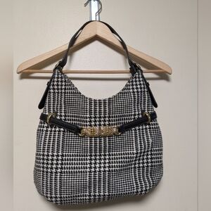 Talbots Houndstooth Shoulder Bag – Black & White Tweed with Gold Hardware